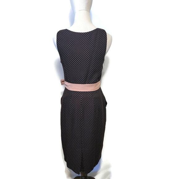 Eva Franco Polka Dot Brown and Pink Dress Tie Waist Midi Classic Chic Party 6 - Picture 13 of 16